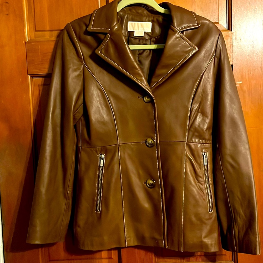 Michael Kors Women's Brown Leather Blazer Jacket